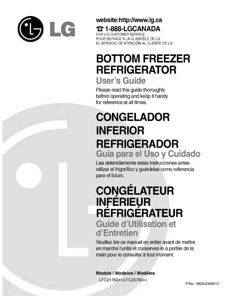 Page 1 de la notice Manuel utilisateur LG GR-B258JSCA