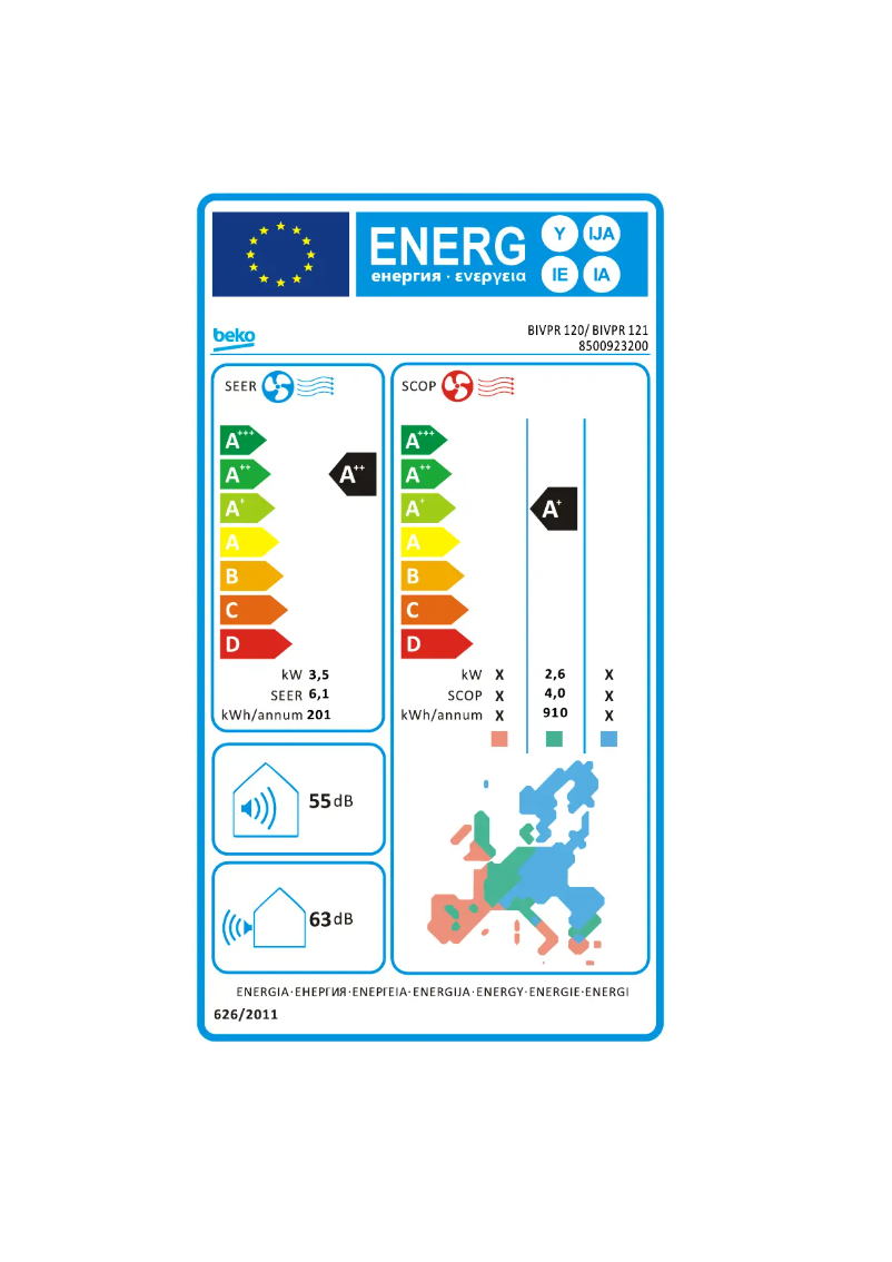 Page 1 de la notice Label énergétique Beko BIVPR120
