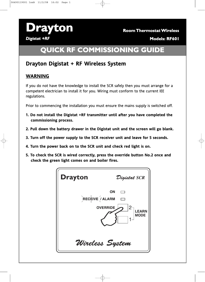 Page 1 de la notice Guide de démarrage rapide Drayton Digistat+RF