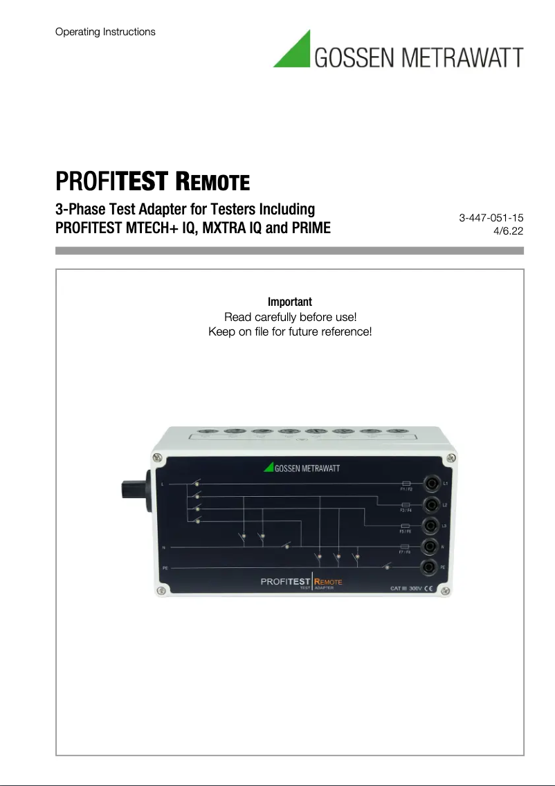 Page 1 de la notice Manuel utilisateur Gossen Metrawatt PROFITEST REMOTE