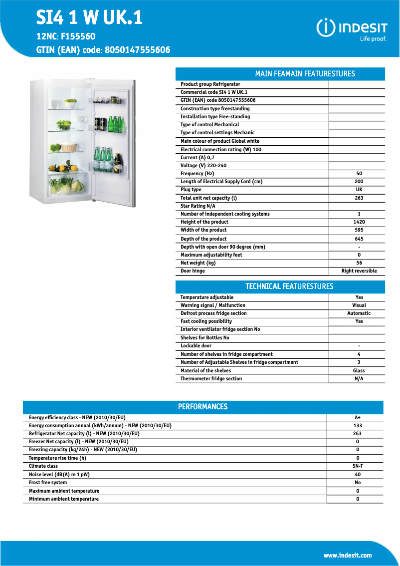 Page n°1 - Manuel d'utilisation et d'entretien Indesit SI4 1 W UK.1