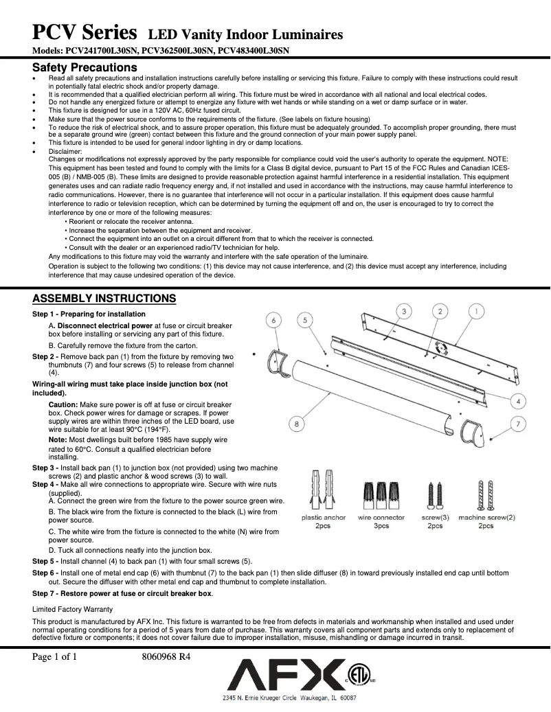 Page n°1 - Manuel utilisateur AFX Pacific PCV241700L30SN