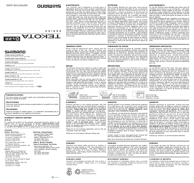 Page n°1 - Manuel utilisateur Shimano Tekota 800