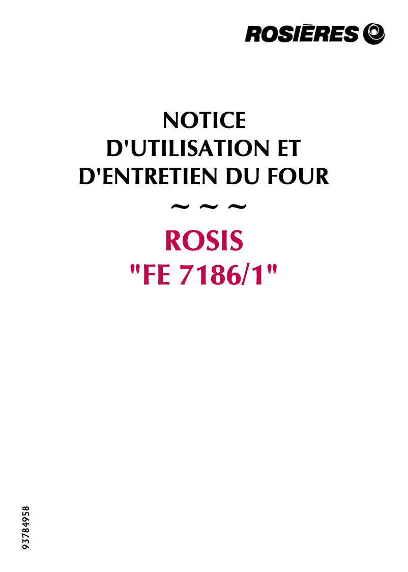 Page 1 de la notice Manuel utilisateur Rosieres FE 7186/1 RB