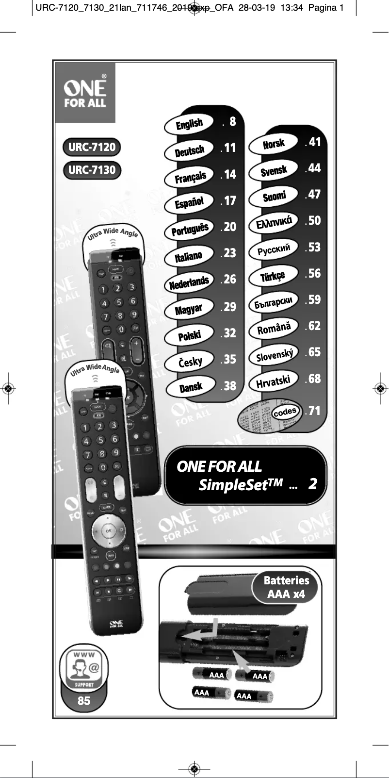 Page 1 de la notice Manuel utilisateur One for all URC 7120 Essence 2