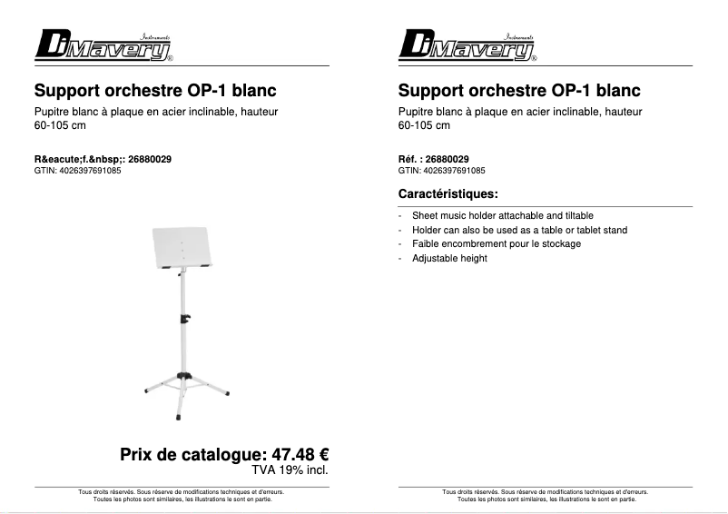 Page 1 de la notice Manuel utilisateur Dimavery OP-1