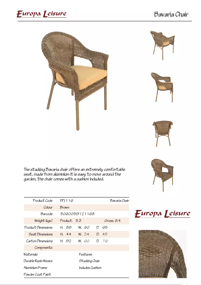 Page 1 de la notice Manuel utilisateur Europa Leisure Bavaria Chair