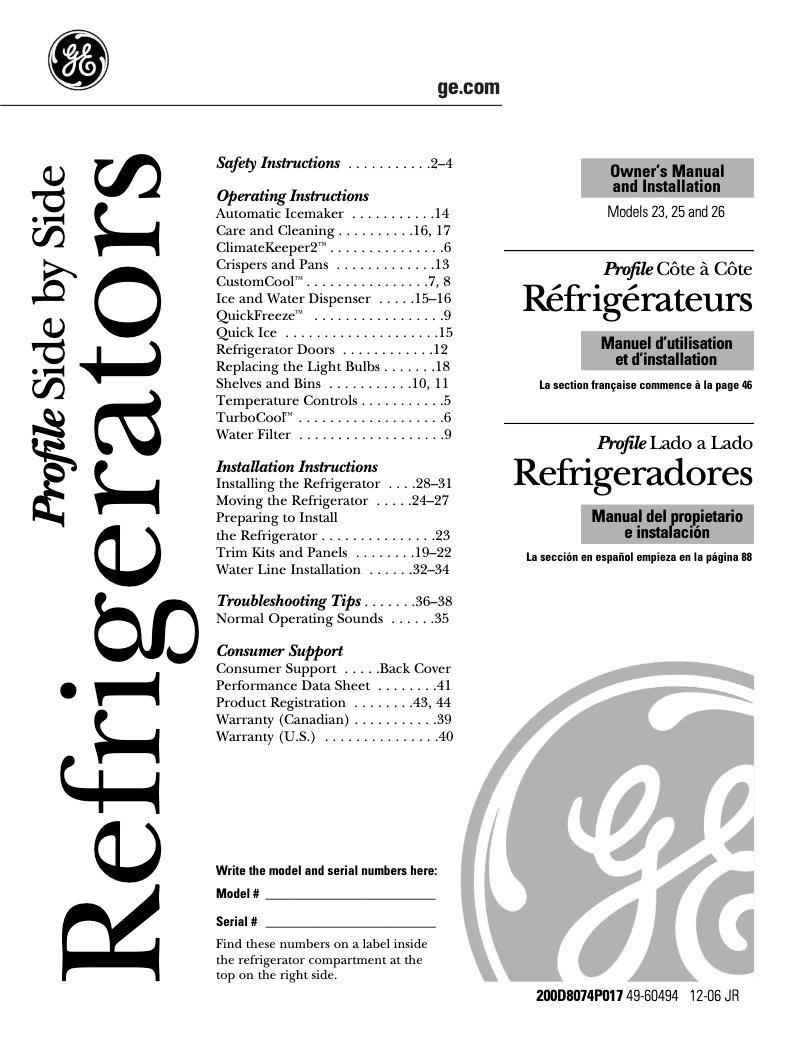 Image de la première page du manuel de l'appareil PCF23MGWCC