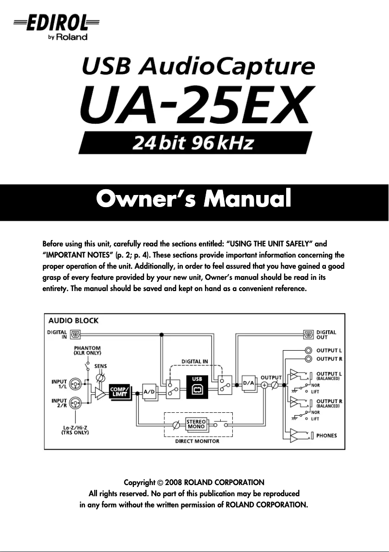 Imagen de la primera página del manual del dispositivo UA-25EX