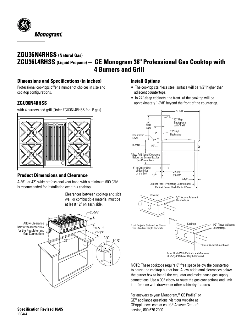 Page n°1 - Fiche technique GE ZGU36L4RHSS