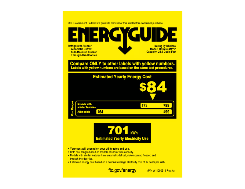Page 1 de la notice Label énergétique Maytag MSS25C4MGW
