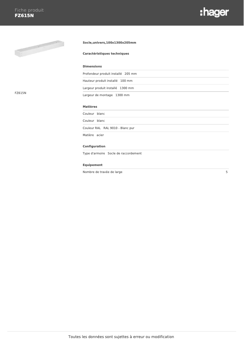 Page n°1 - Manuel utilisateur Hager FZ615N