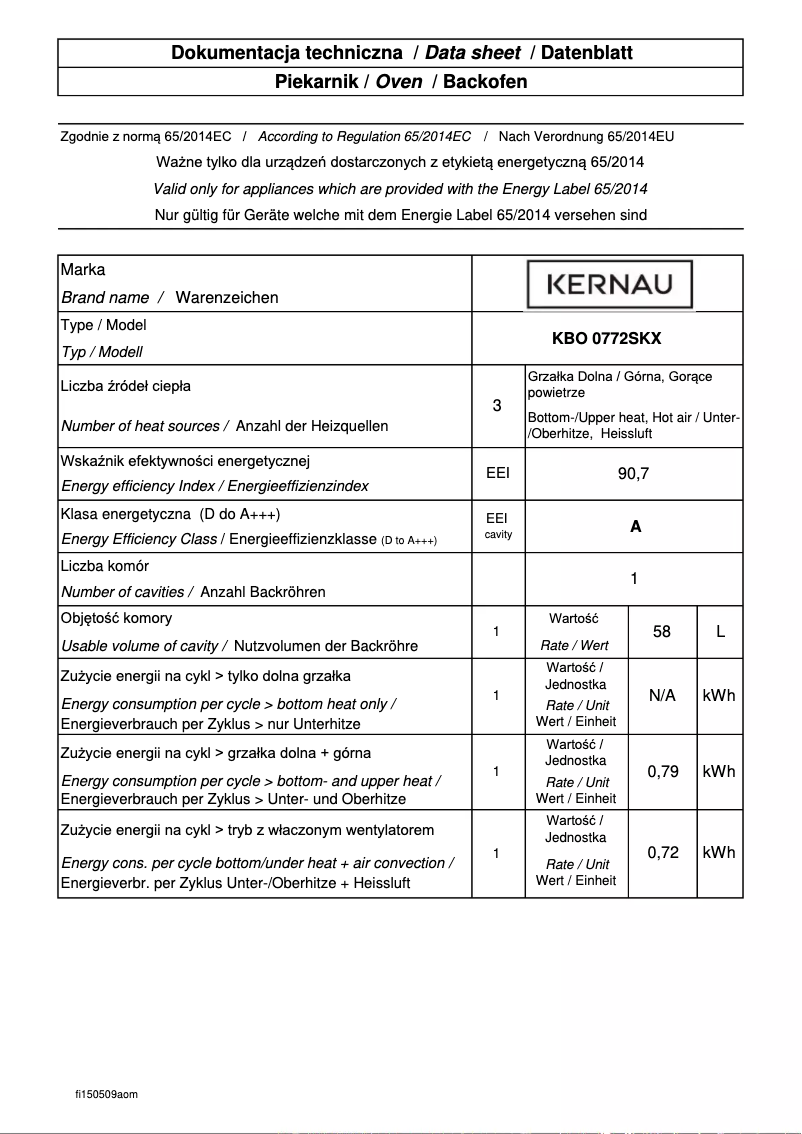 Page 1 de la notice Fiche technique Kernau KBO0772SKX