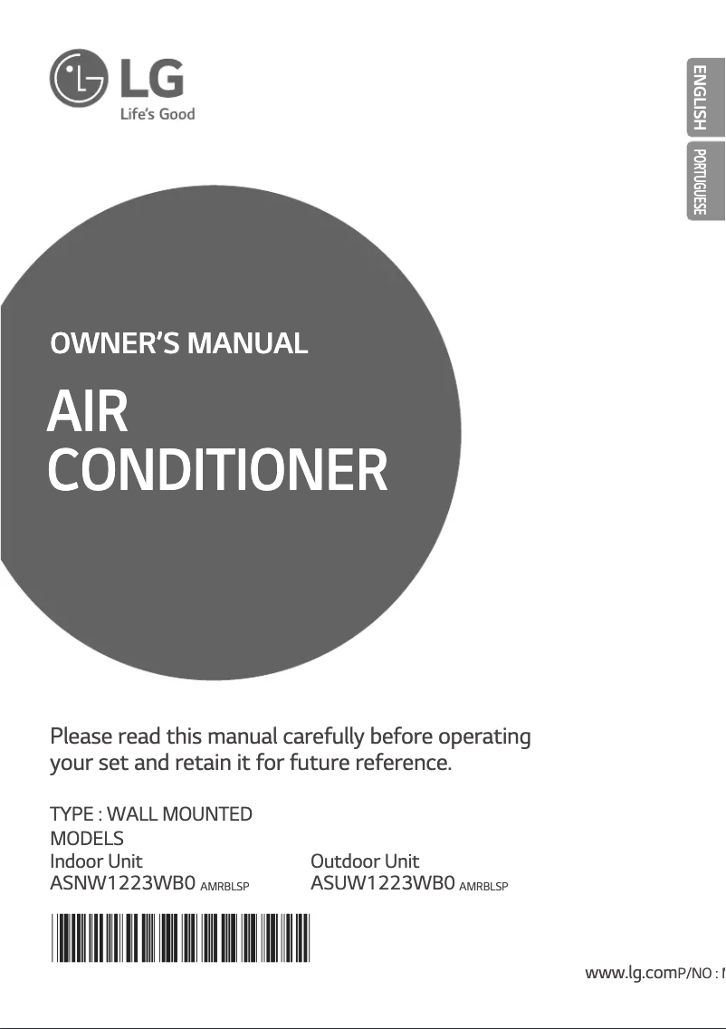 Page 1 de la notice Manuel utilisateur LG ASNW1223WB0
