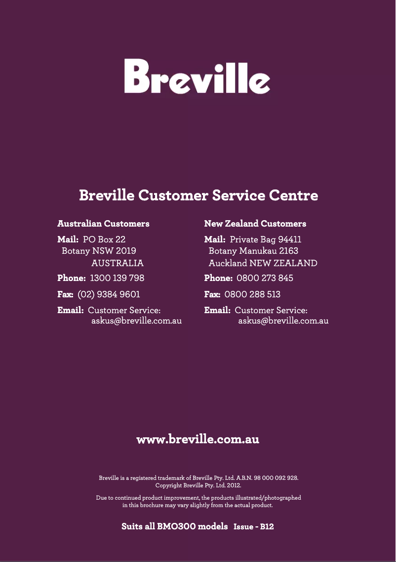 Page 1 de la notice Manuel utilisateur Breville the Quick & Easy BMO300