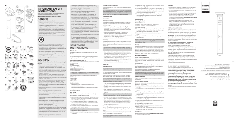 Page 1 de la notice Manuel utilisateur Philips Norelco OneBlade QP1624