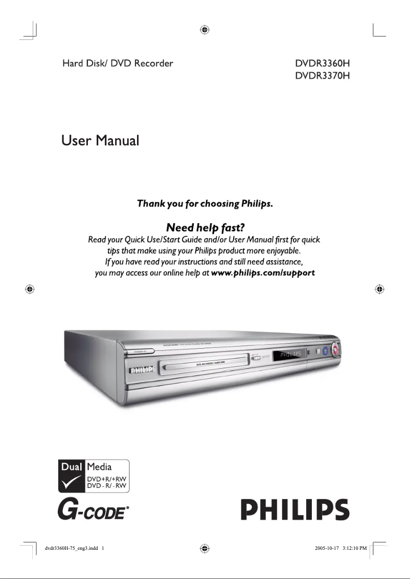 Page n°1 - Manuel utilisateur Philips DVDR3370H