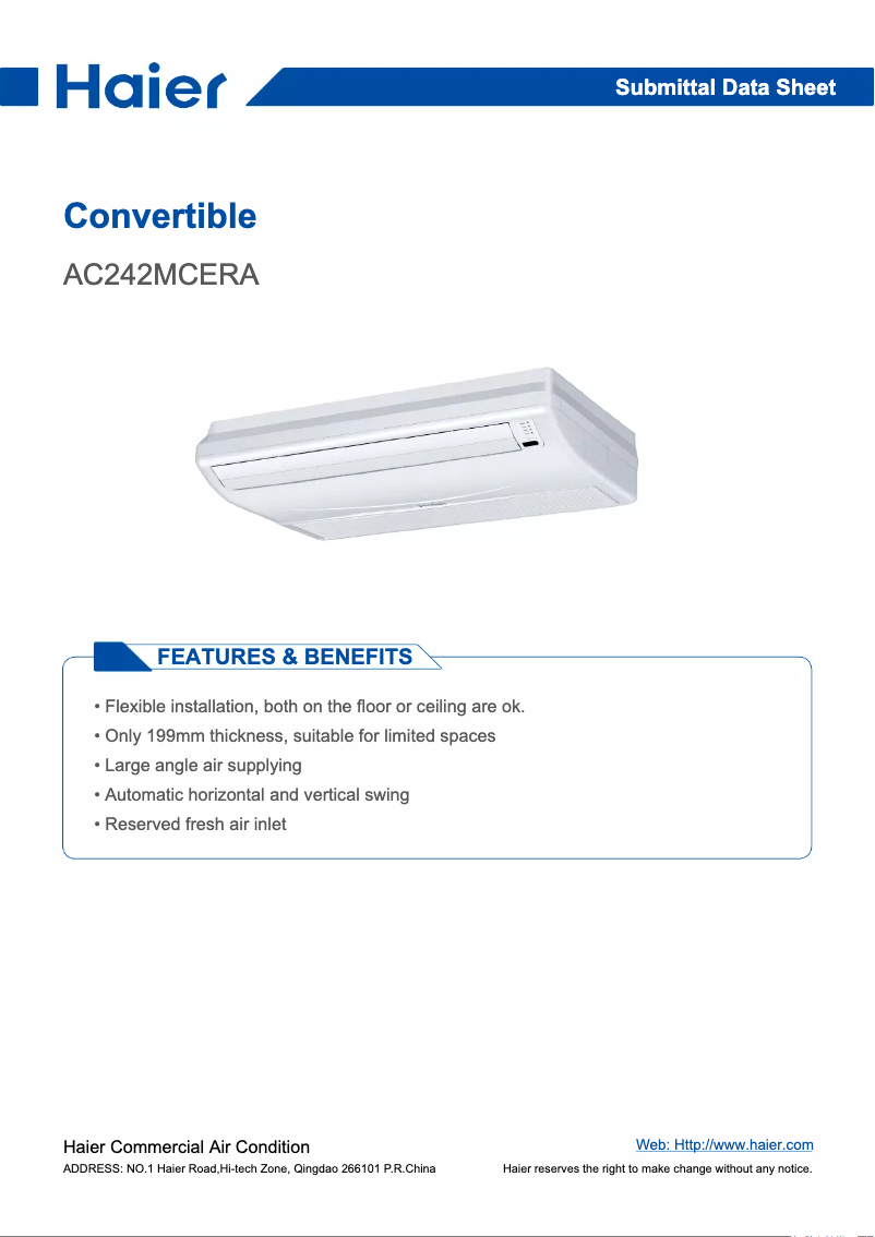 Page 1 de la notice Manuel utilisateur Haier AC242MCERA