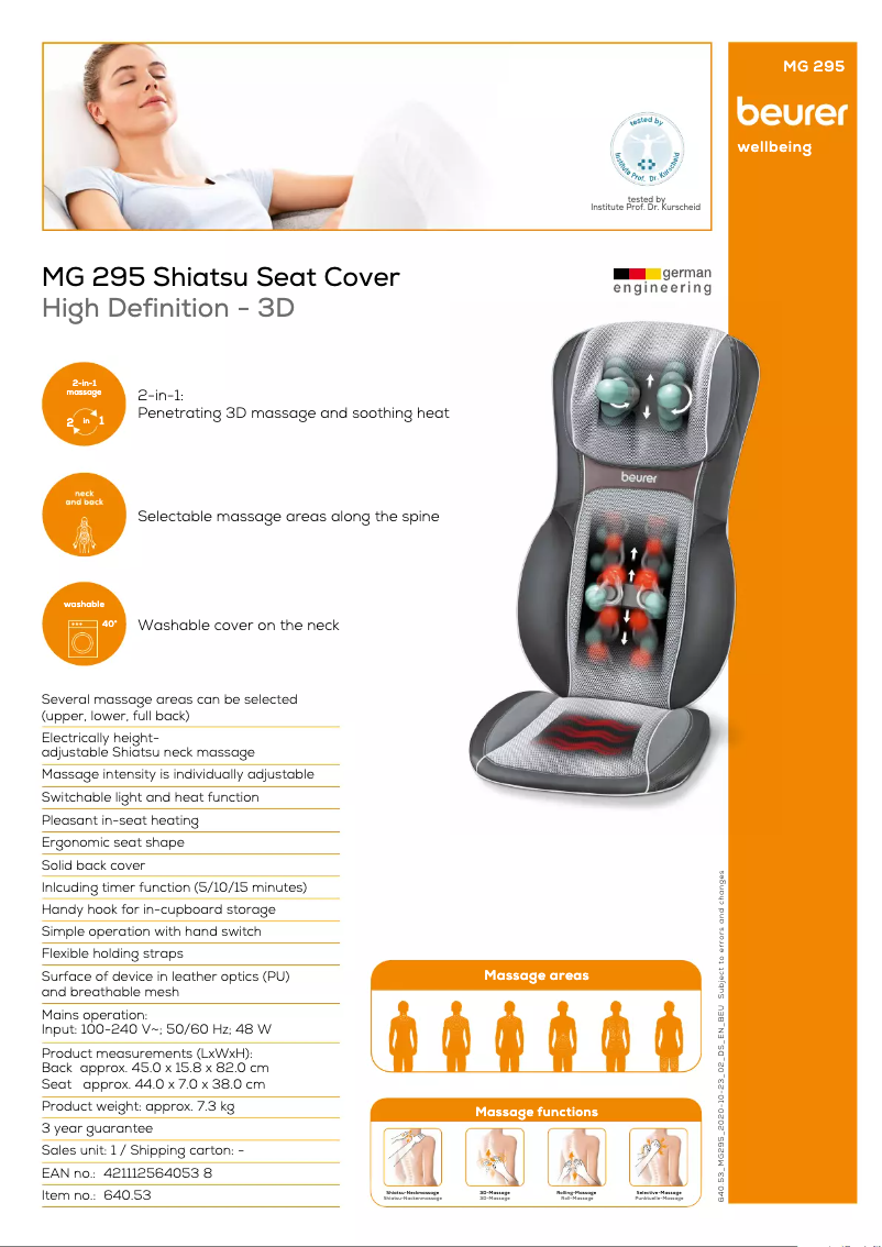 Page 1 de la notice Fiche technique Beurer MG 295