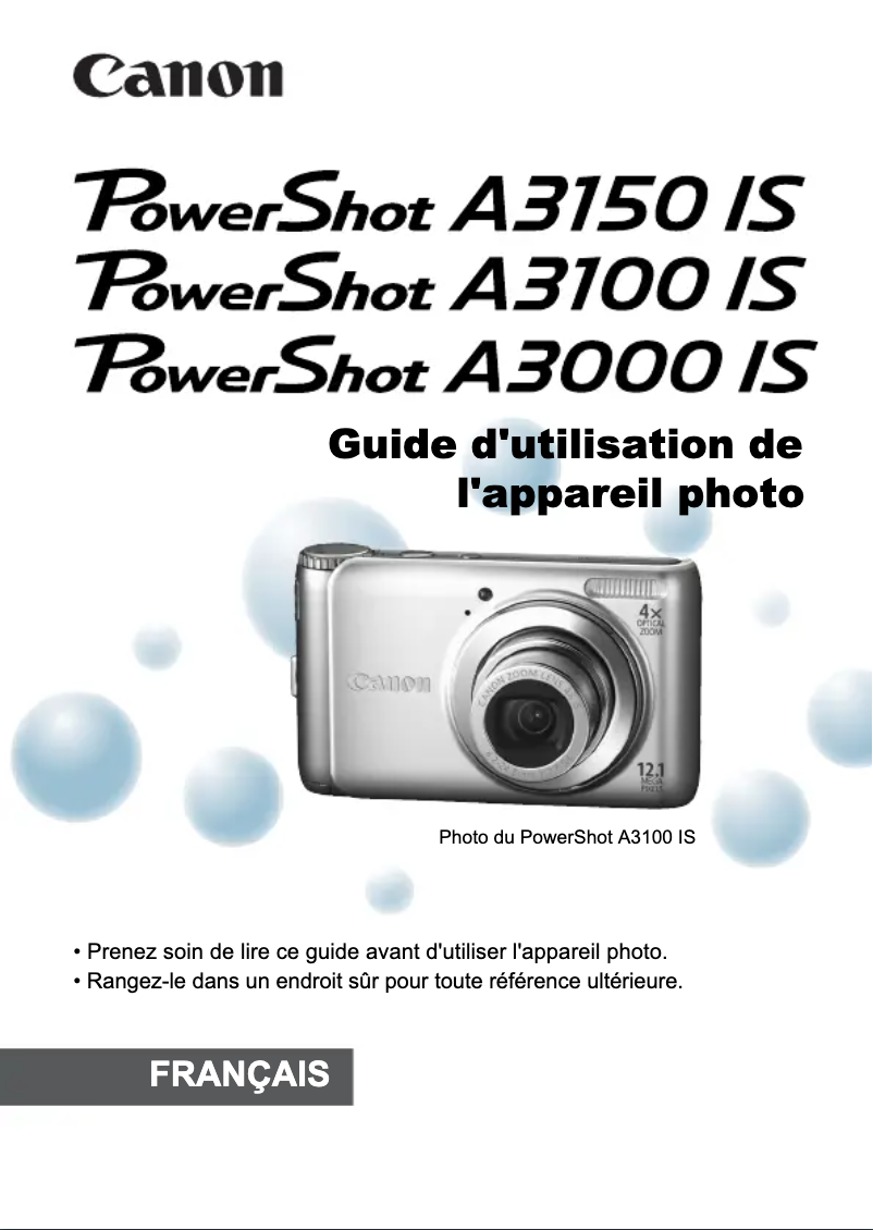 Page 1 de la notice Manuel utilisateur Canon PowerShot A3150 IS