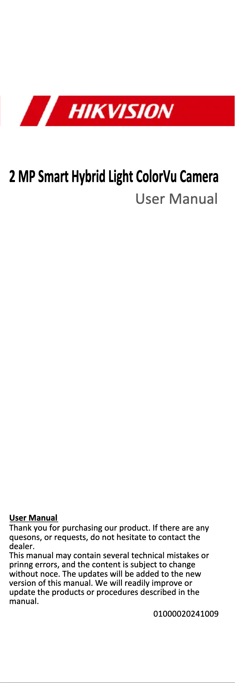 Image de la première page du manuel de l'appareil DS-2CE72DF3T-LSE