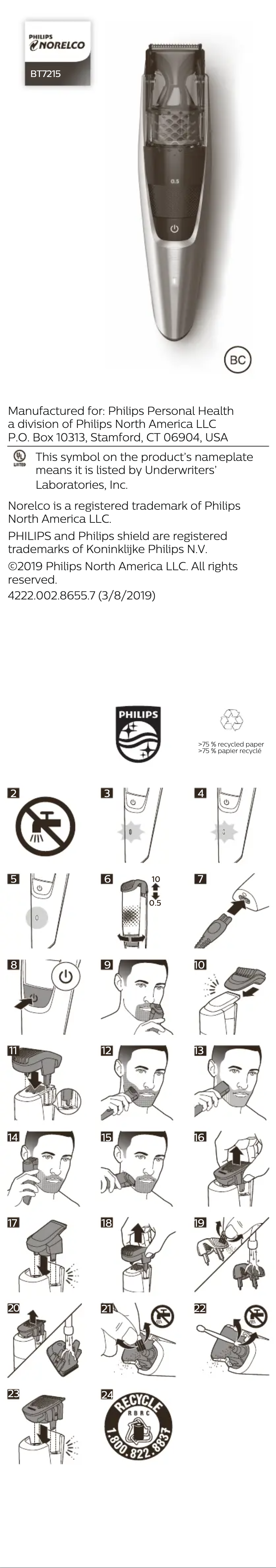 Image de la première page du manuel de l'appareil Norelco BT7215