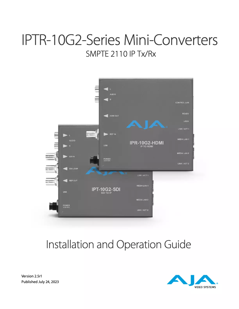 Page n°1 - Manuel utilisateur AJA IPT-10G2