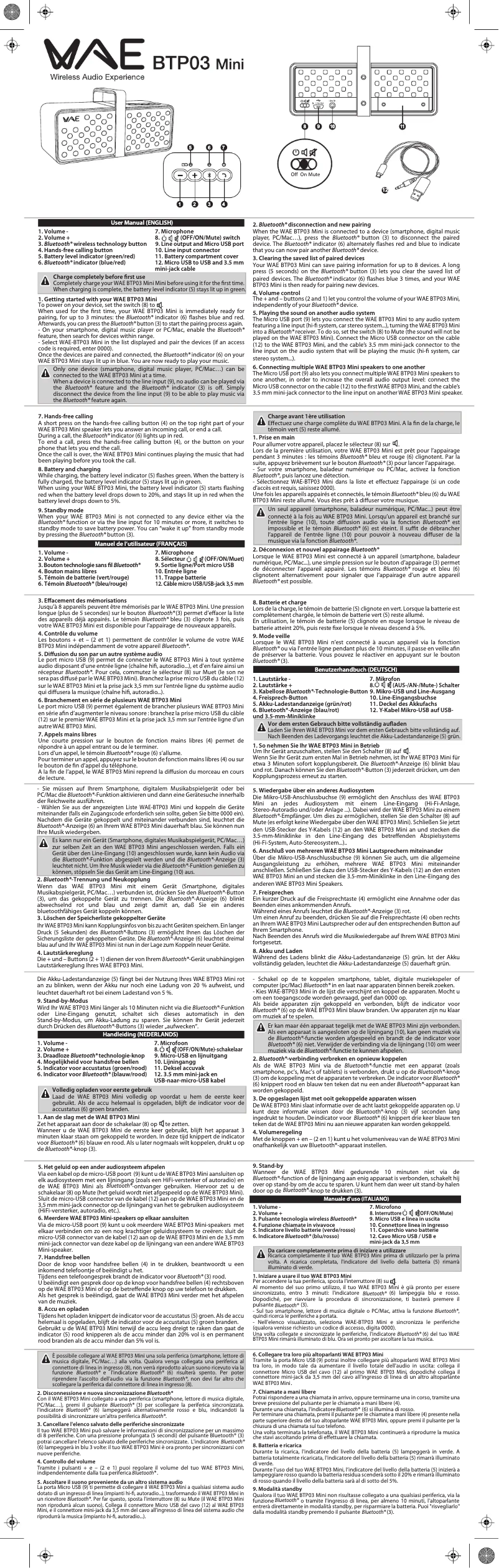 Image de la première page du manuel de l'appareil WAE BTP03 Mini