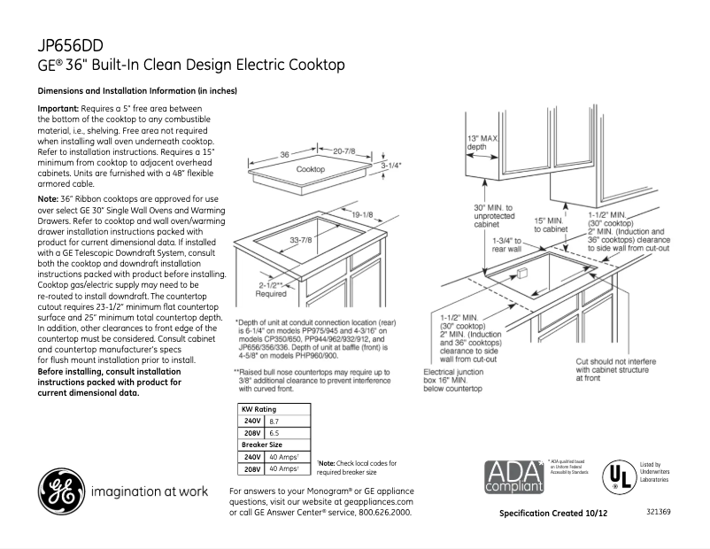 Page n°1 - Fiche technique GE JP656DDWW