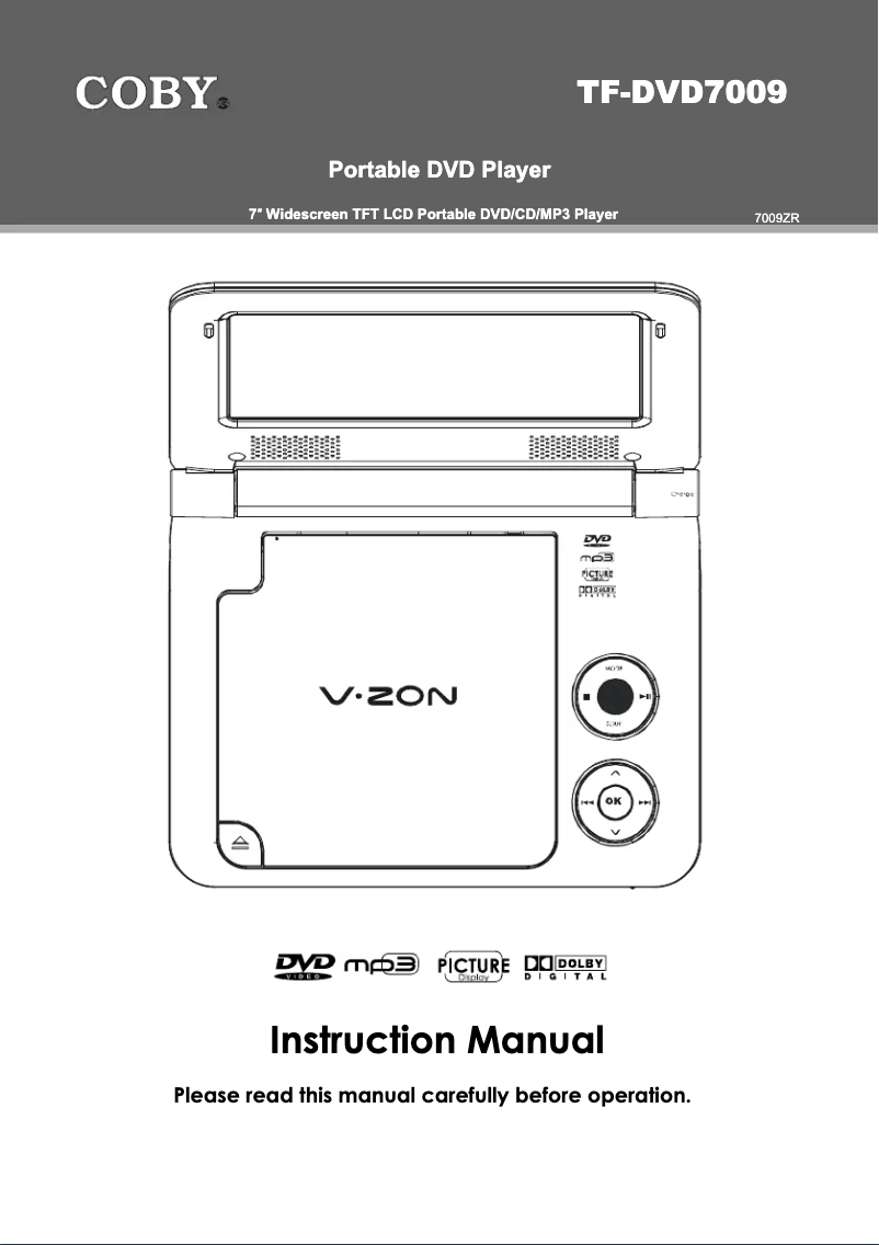 Page 1 de la notice Manuel utilisateur Coby TF-DVD7009