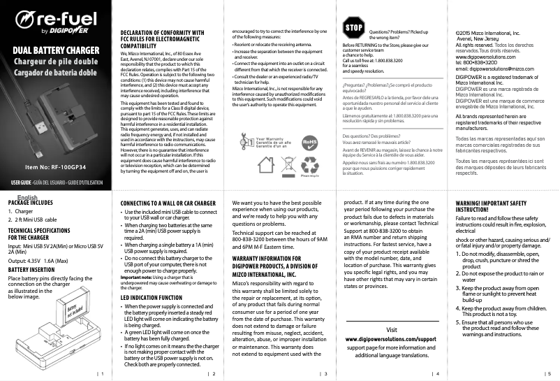 Imagen de la primera página del manual del dispositivo RF-100GP34