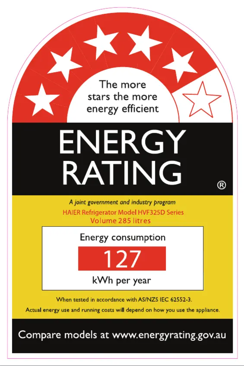 Page 1 de la notice Label énergétique Haier HVF325DC