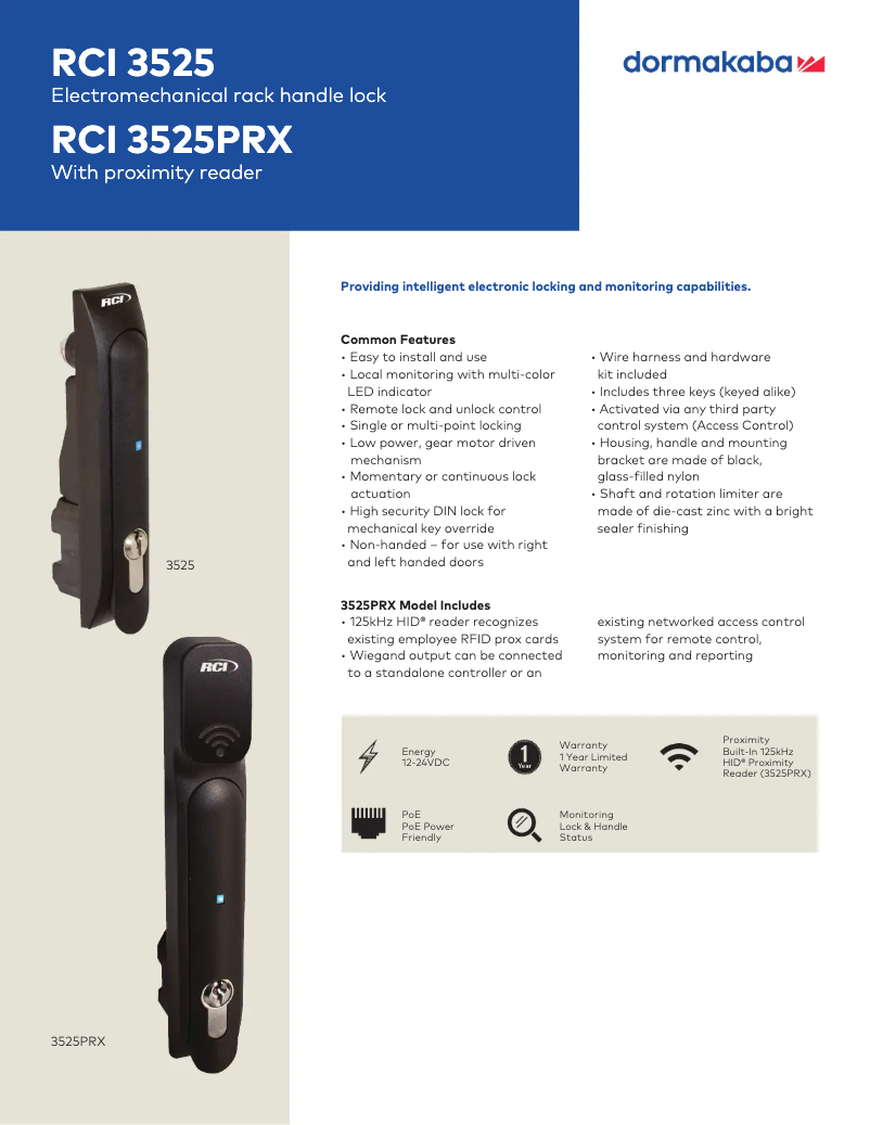 Page n°1 - Fiche technique Dormakaba RCI 3525