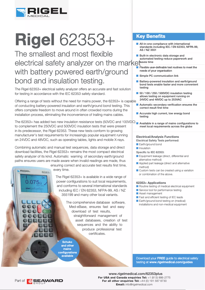 Page 1 de la notice Fiche technique Rigel Medical 62353+