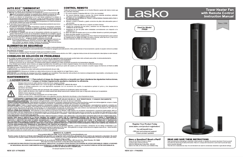 Página 1 del manual Manual de usuario Lasko FH620