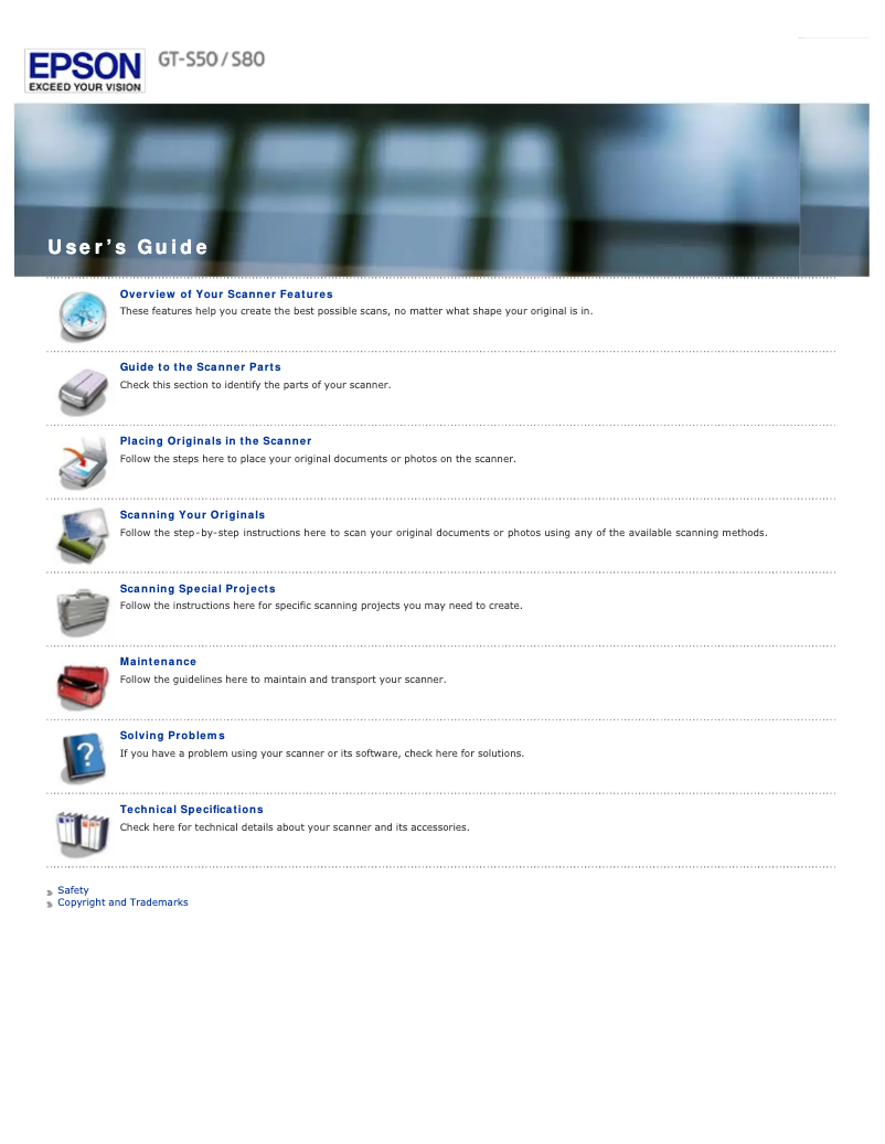 Image de la première page du manuel de l'appareil WorkForce Pro GT-S80