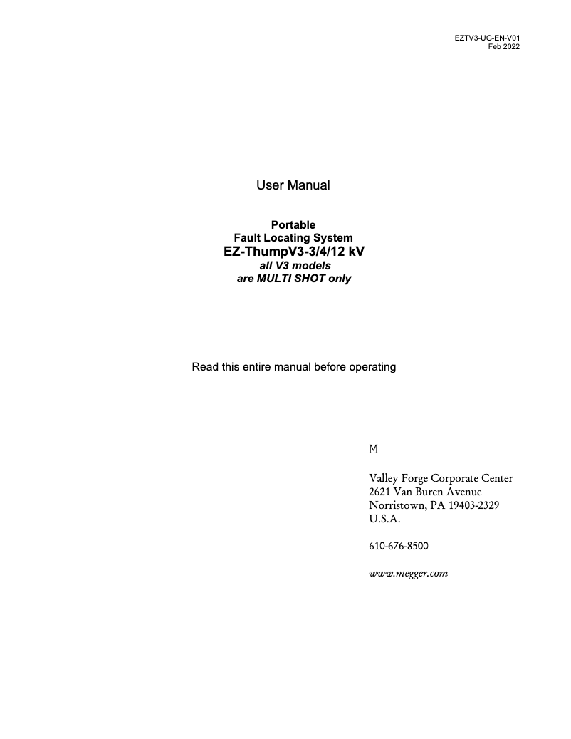 Image de la première page du manuel de l'appareil EZ-THUMP 3 kV
