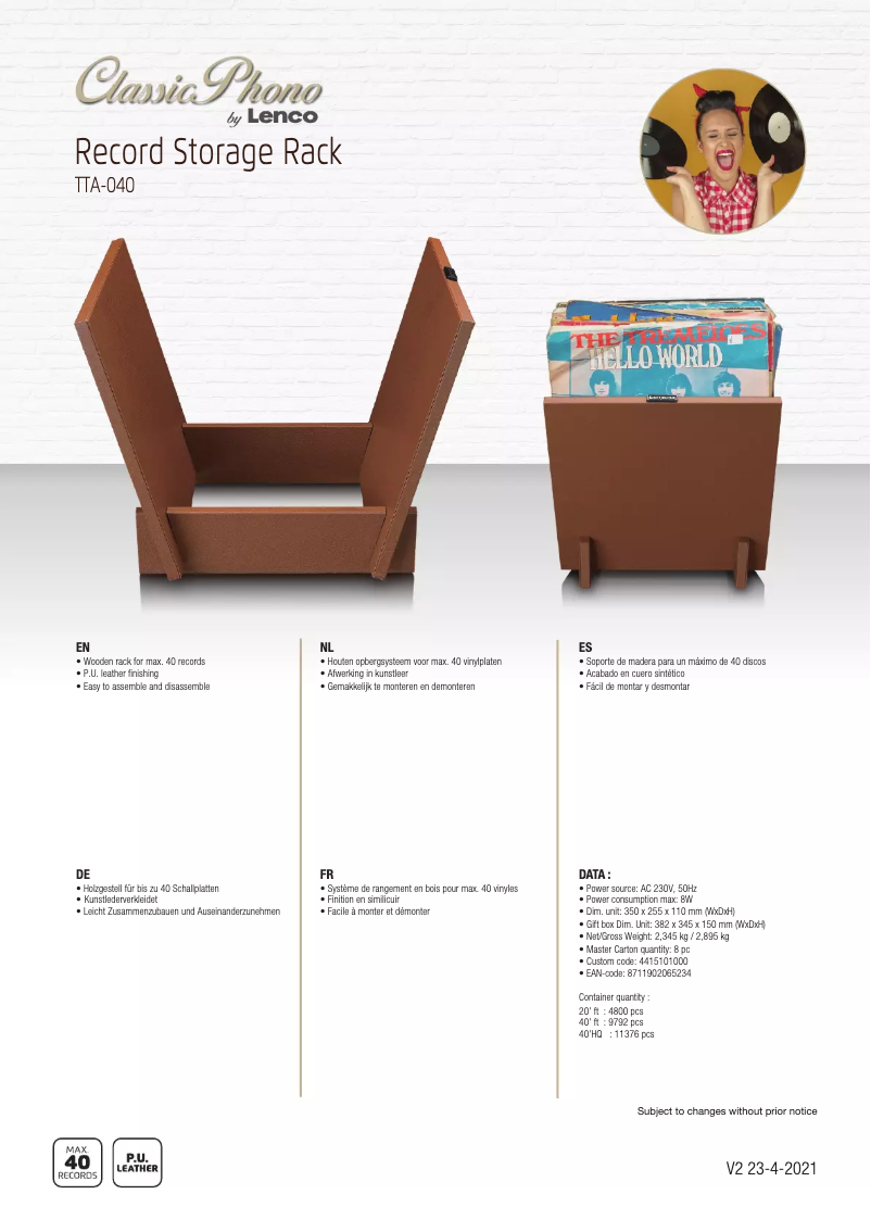 Page n°1 - Manuel utilisateur Lenco TTA-040