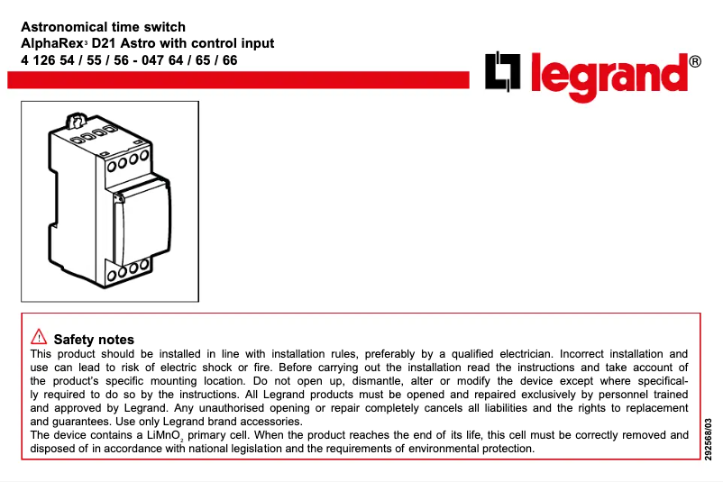Imagen de la primera página del manual del dispositivo AlphaRex D21