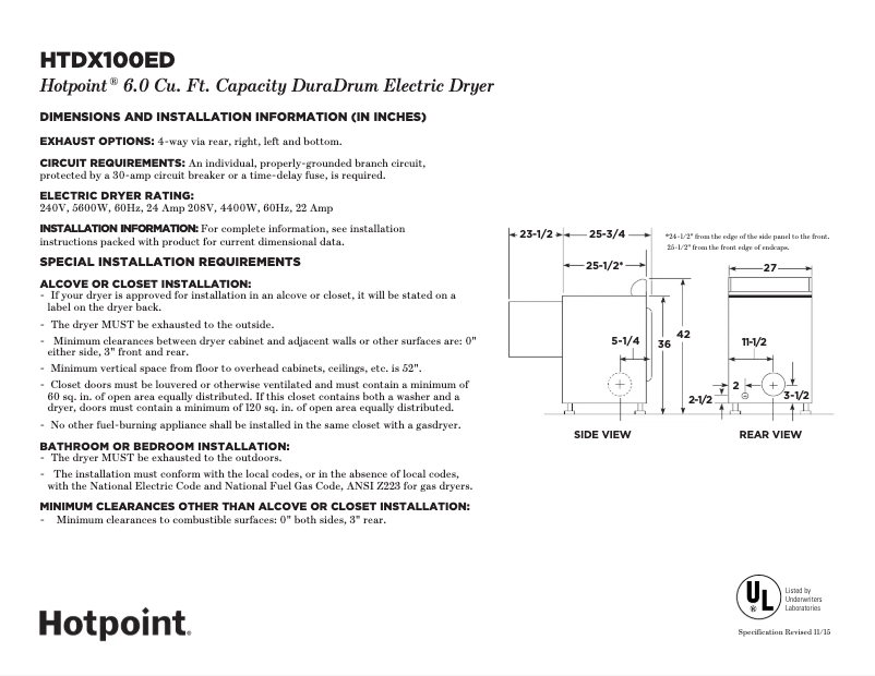 Page 1 de la notice Fiche technique Hotpoint HTDX100EDWW