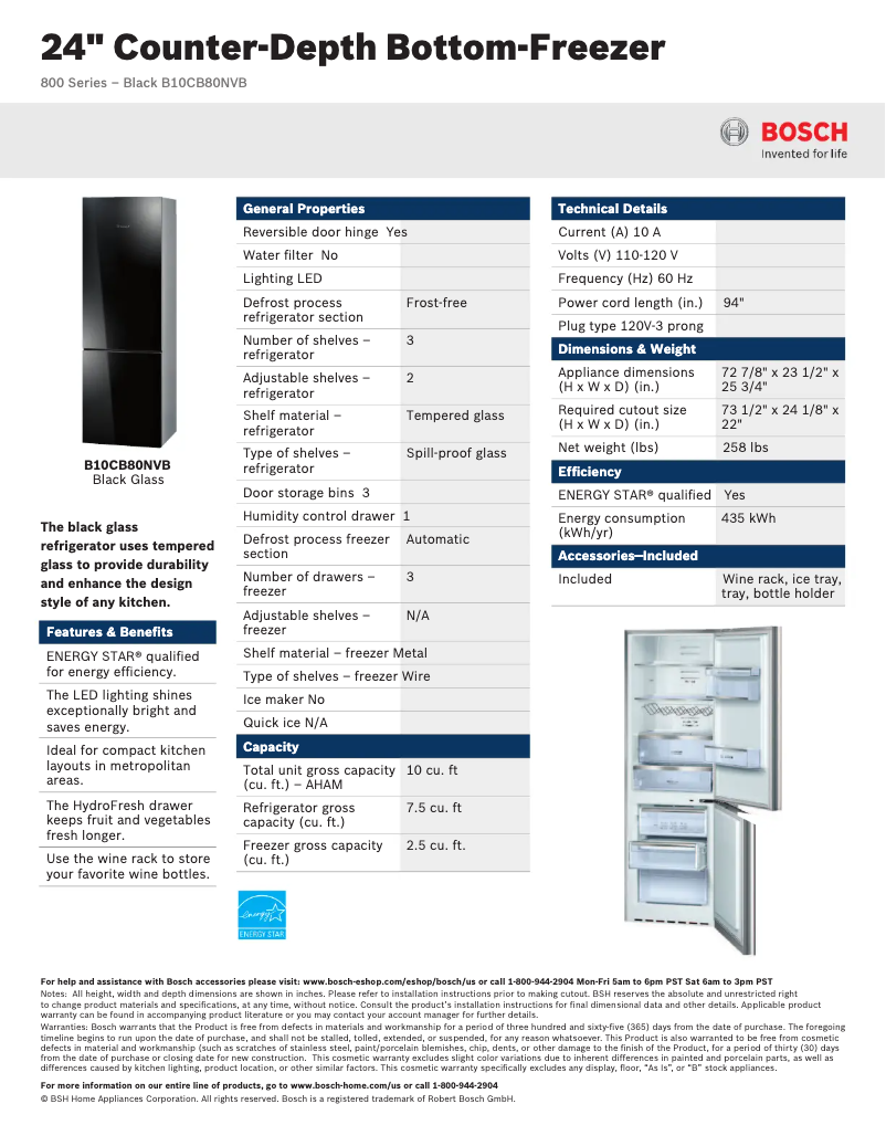 Página 1 del manual Ficha técnica Bosch B10CB80NVB