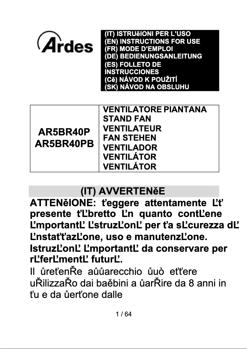 Page 1 de la notice Manuel utilisateur Ardes AR5BR40PB