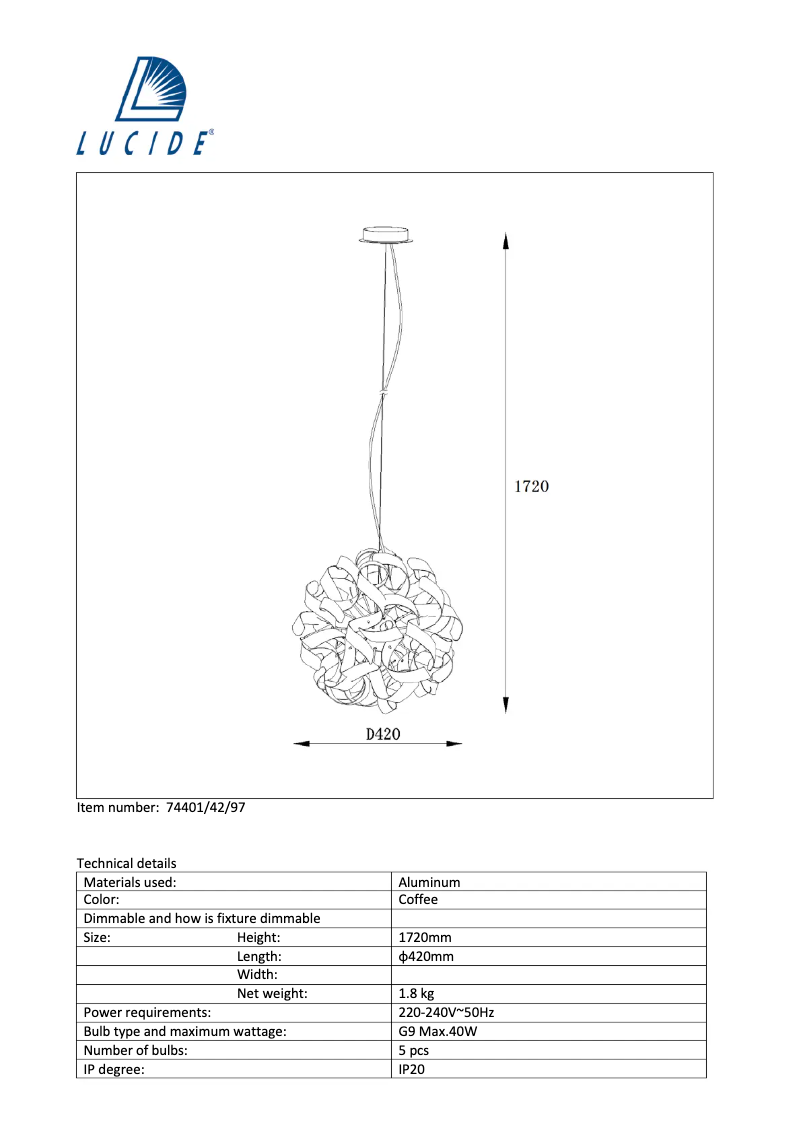 Page 1 de la notice Manuel utilisateur Lucide Atoma 74401/42/97