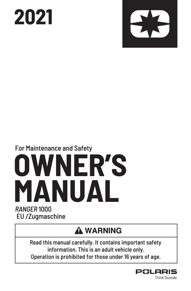 Page 1 de la notice Manuel utilisateur Polaris Ranger 1000 EPS (2021)
