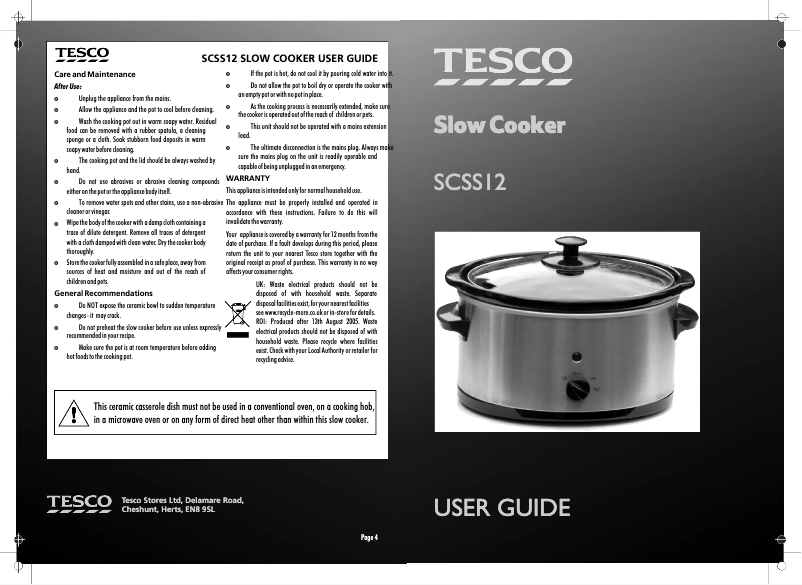 Page 1 de la notice Manuel utilisateur Tesco SCSS12