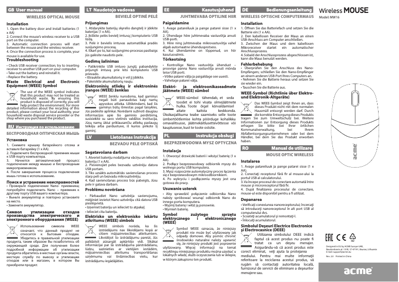 First page image of the manual for MW16