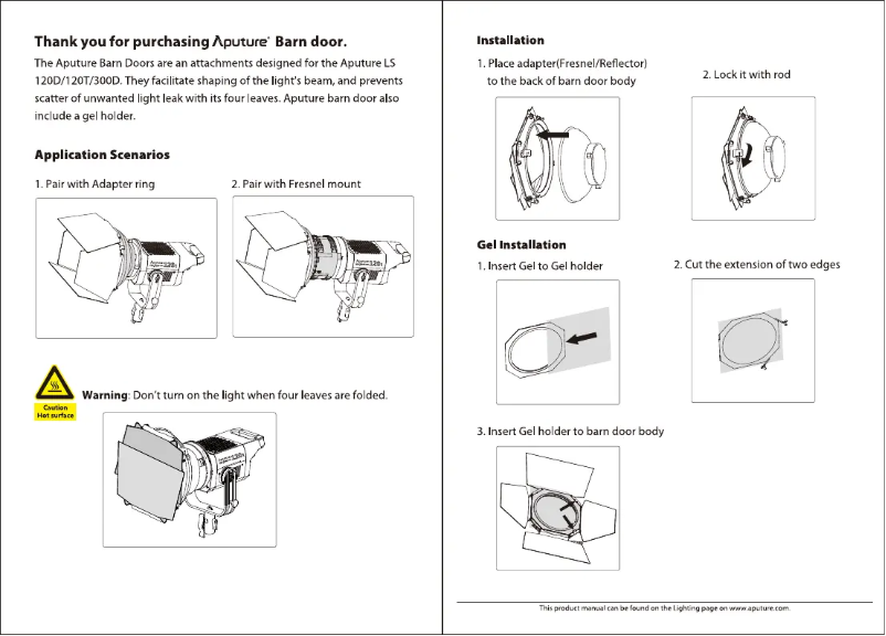 Page 1 de la notice Manuel utilisateur Aputure Barn Doors