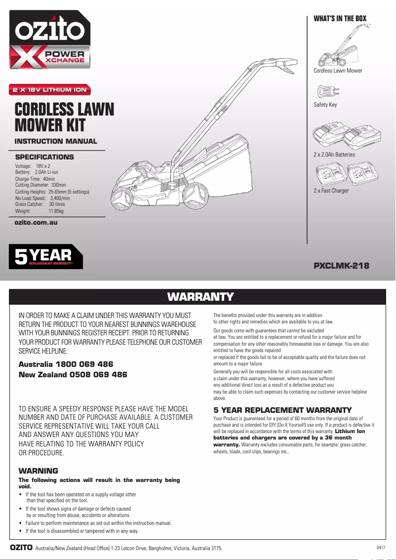 Página 1 del manual Manual de instrucciones Ozito PXCLMK-218E