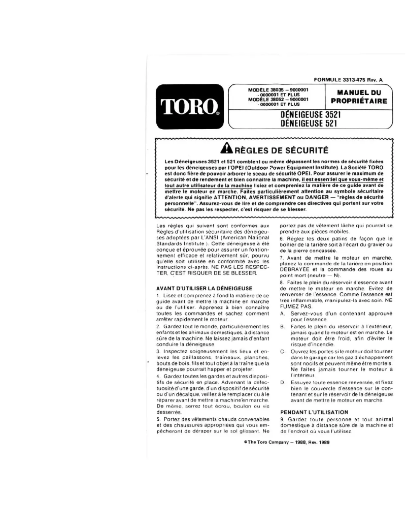 Page 1 de la notice Manuel utilisateur Toro 38052