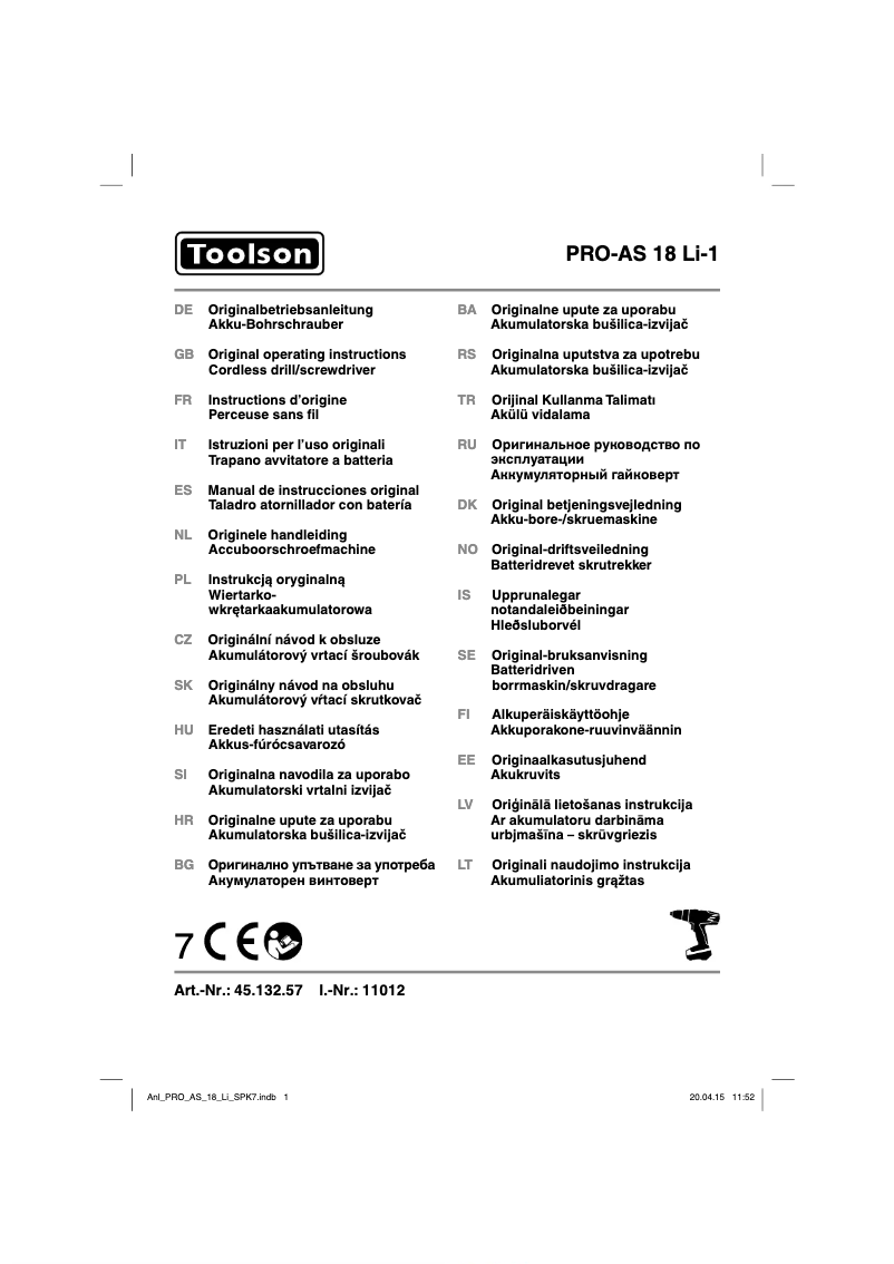 Page n°1 - Manuel utilisateur Toolson PRO-AS 18 Li-1